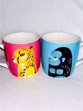 Maxwell & Williams Australia Design Mug Pair African Wildlife Gorilla Cheetah